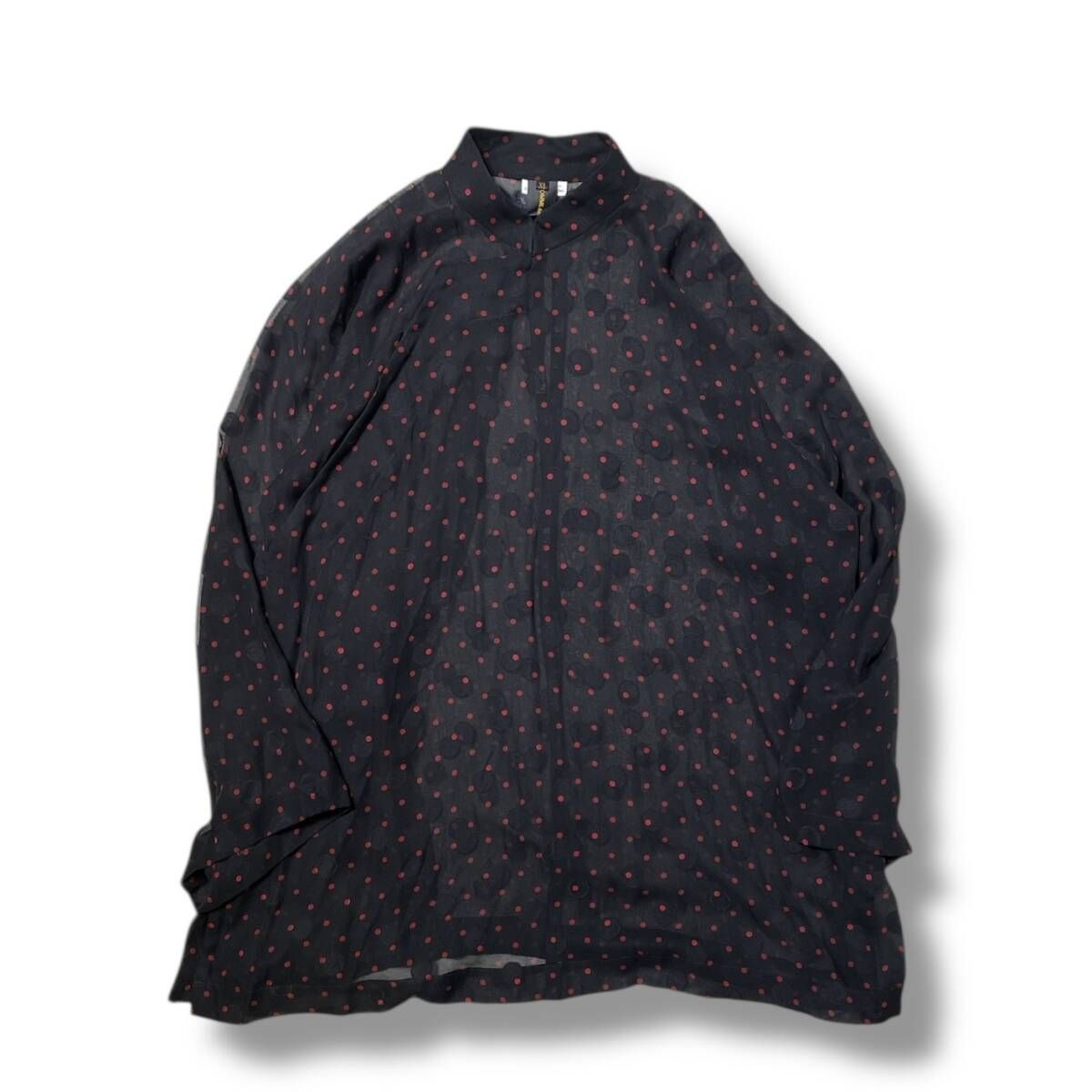 COMME des GARCONS 長袖シャツ ブラウス ドット柄 シースルー チャイナ XSサイズ ブラック GE-J 029 コムデギャルソン