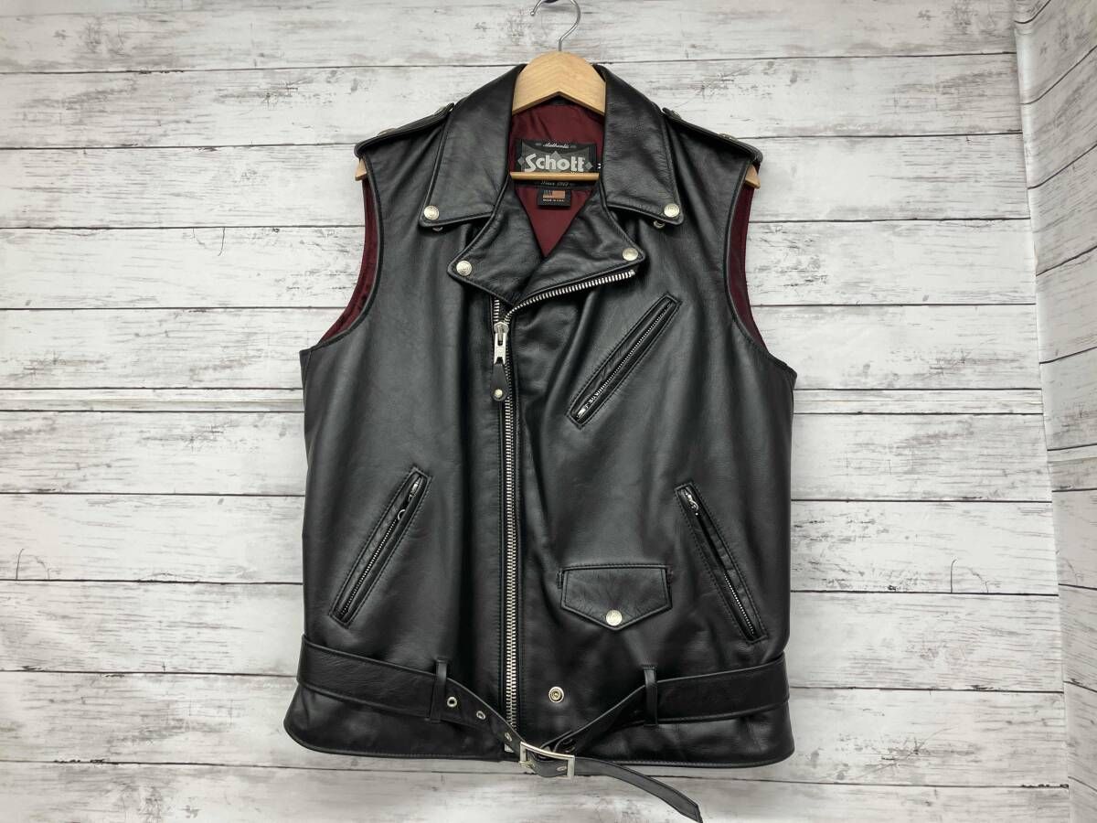SCHOTT ベスト レザー ブラック 7364 Mサイズ