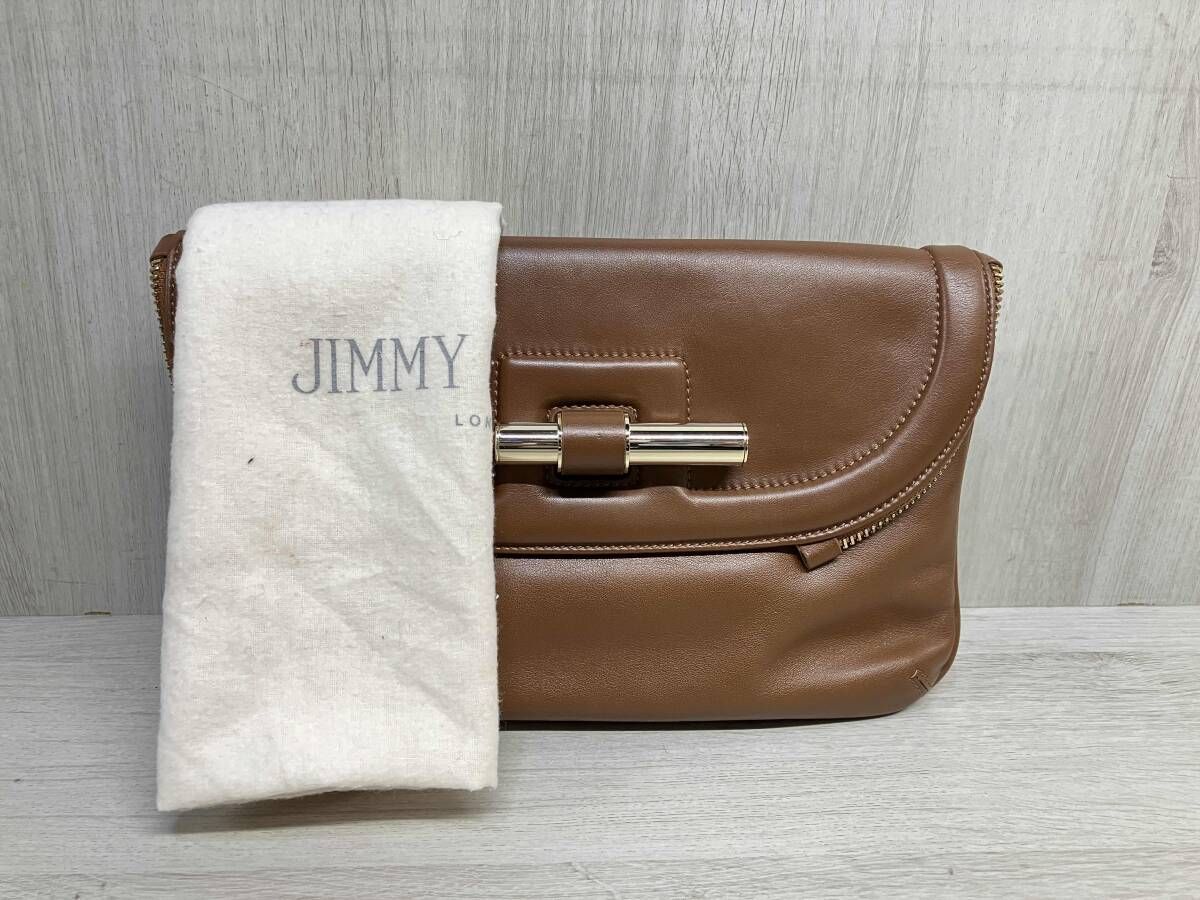 JIMMY CHOO イタリア製 クラッチ バッグ ジミーチュウ 本革 レザー パーティー ポーチ ブラウン かばん 鞄 レディース