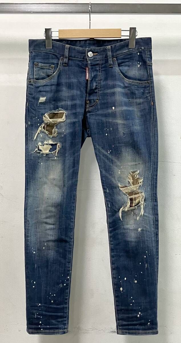 ディースクエアード 18 AW SKATER JEANS ジーンズ サイズ44 インディゴブルー ダメージ加工 ペンキ加工 汚れ 補修痕あり