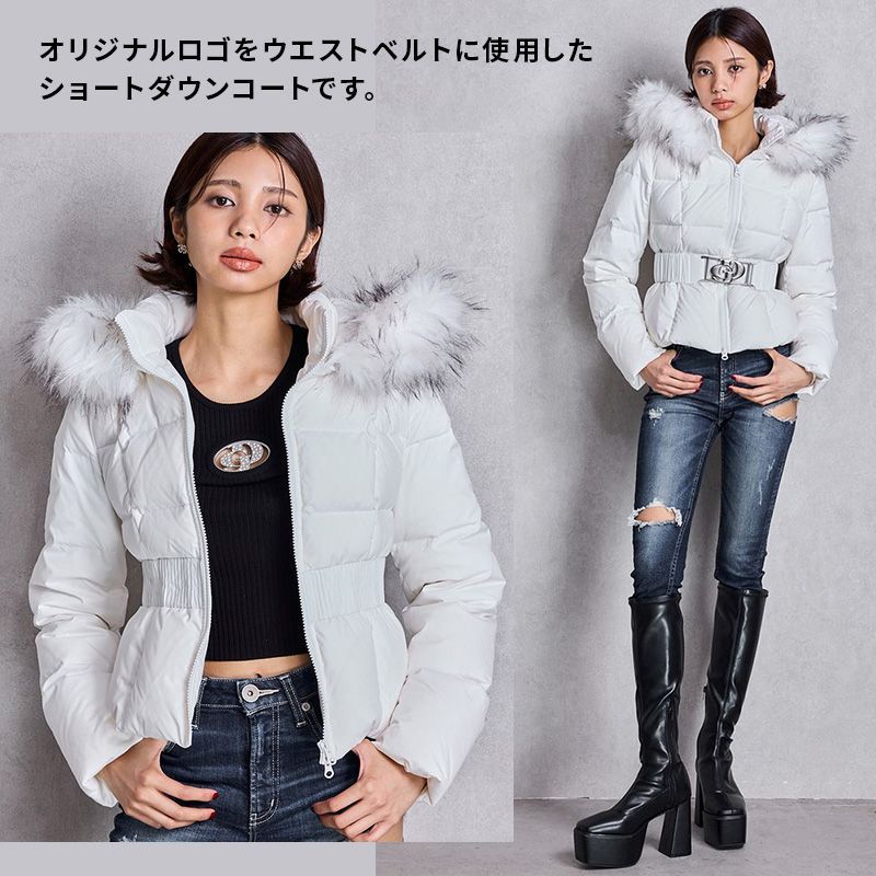 アウター gydaダウンショート GYGYベルト付きショートダウンコート