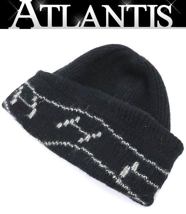 エルメス HERMES Hロゴ ニットキャップ カシミア ブラック size SM 17868