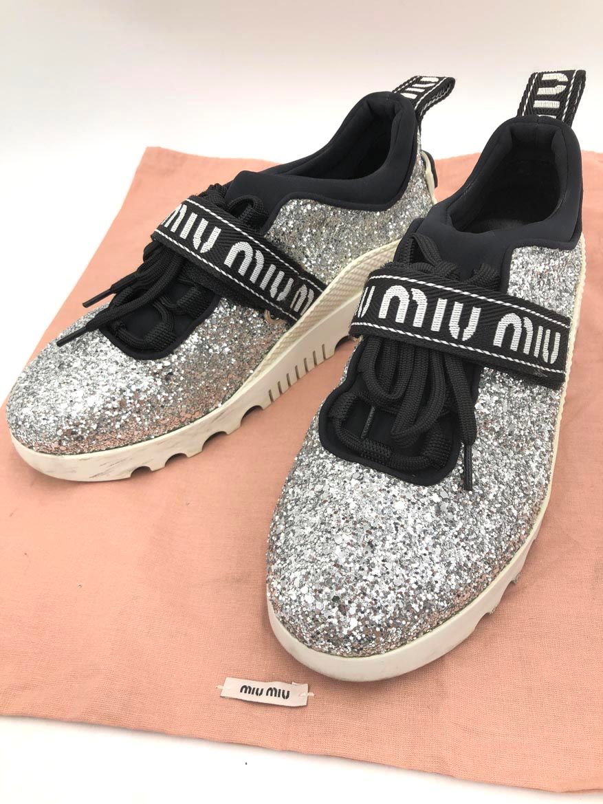 MIUMIU 37 グリッター 厚底スニーカー MIUMIU ミュウミュウ グリッターラメ 厚底スニーカー ホワイト 白 37