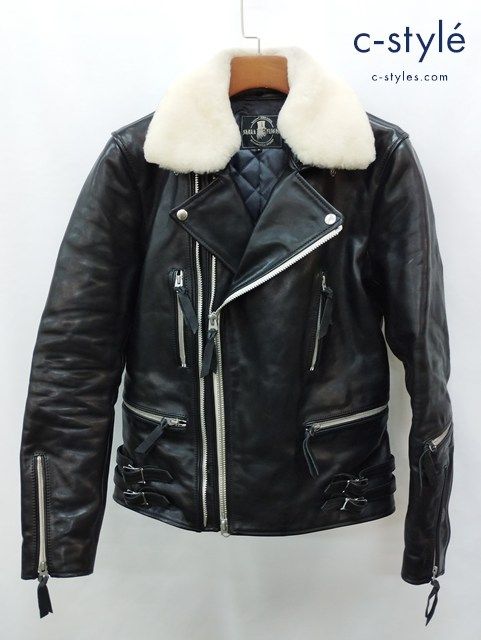 I 864 SKULL FLIGHT スカルフライト ライダースジャケット L ブラック Fur Collar Horse Hide Double Riders T