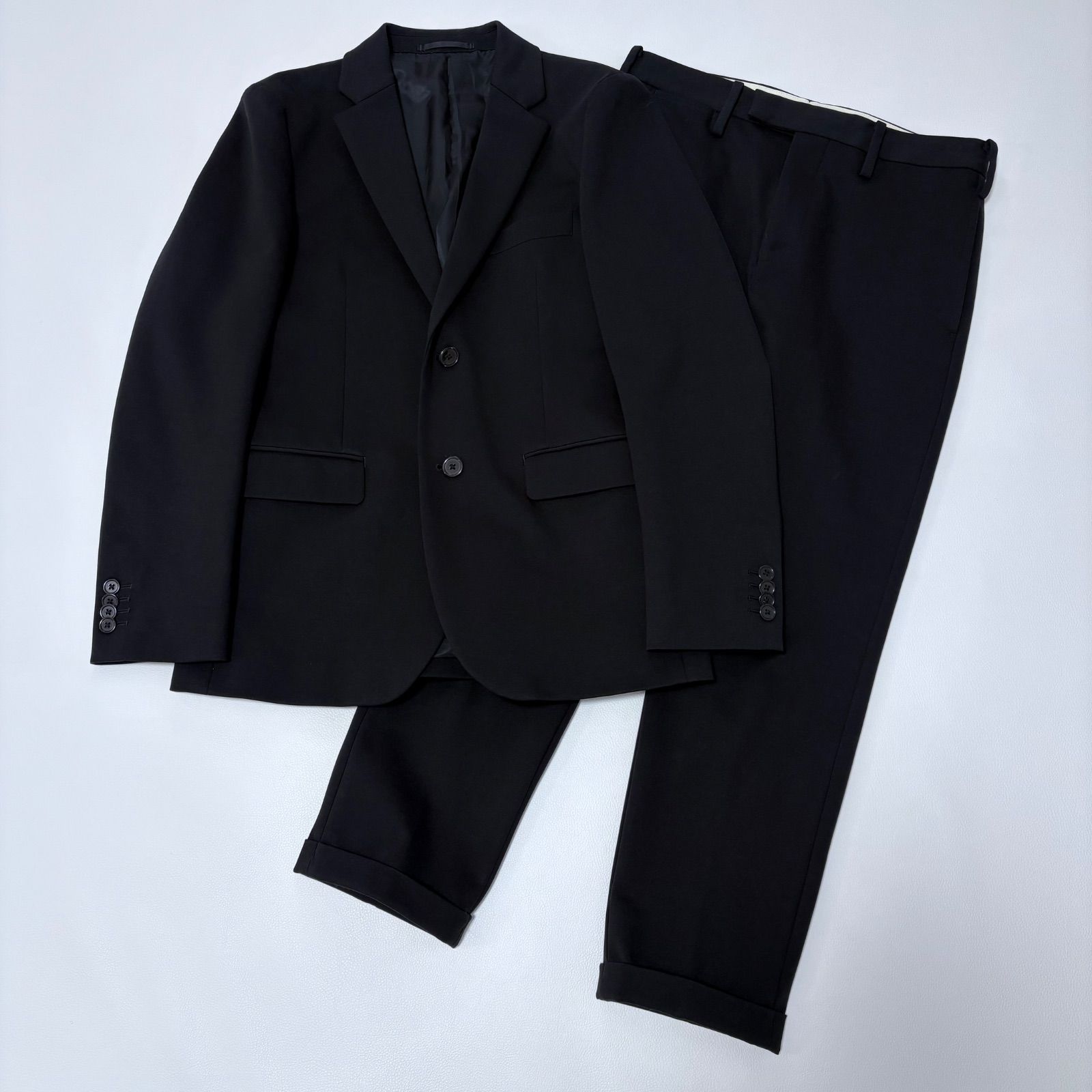 トゥモローランド 2 Bテーラードジャケット＆スラックス セットアップスーツ ブラック 44 メンズ ブラックフォーマル ビジネススーツ セレモニー