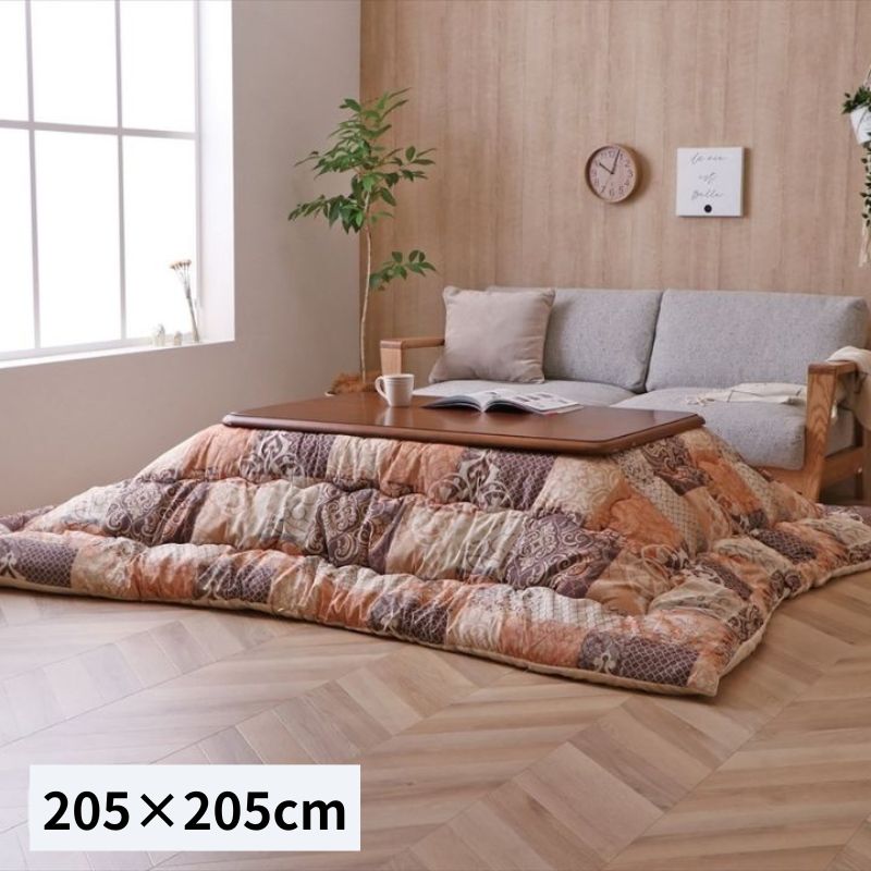205×205cm] こたつ布団 ふっくら ツタ柄 エレガンス調 クオーレ ピーチ