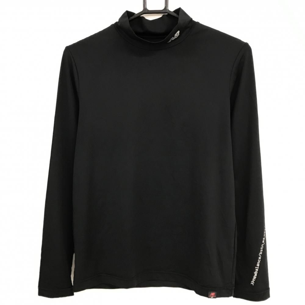 本物保証，格安 【美品】ニューバランス 長袖ハイネックシャツ 黒×シルバー ネックロゴ レディース 2(L) ゴルフウェア New Balance シャツ