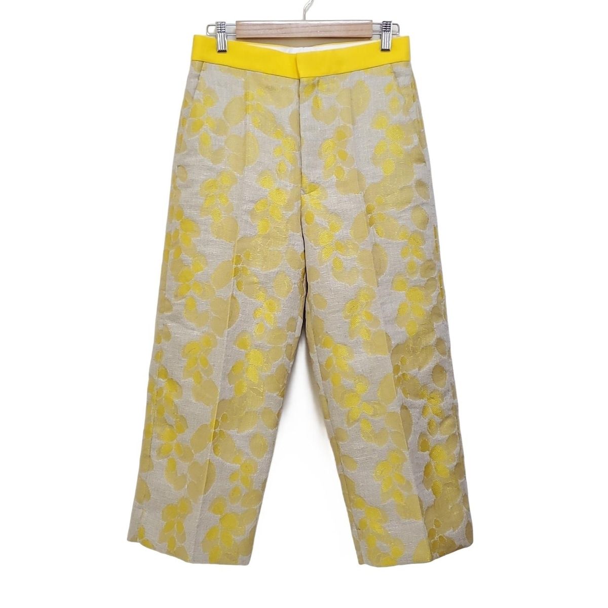 Drawer ドゥロワー パンツ サイズ38 M レディース 白 イエロー フルレングス チェック柄