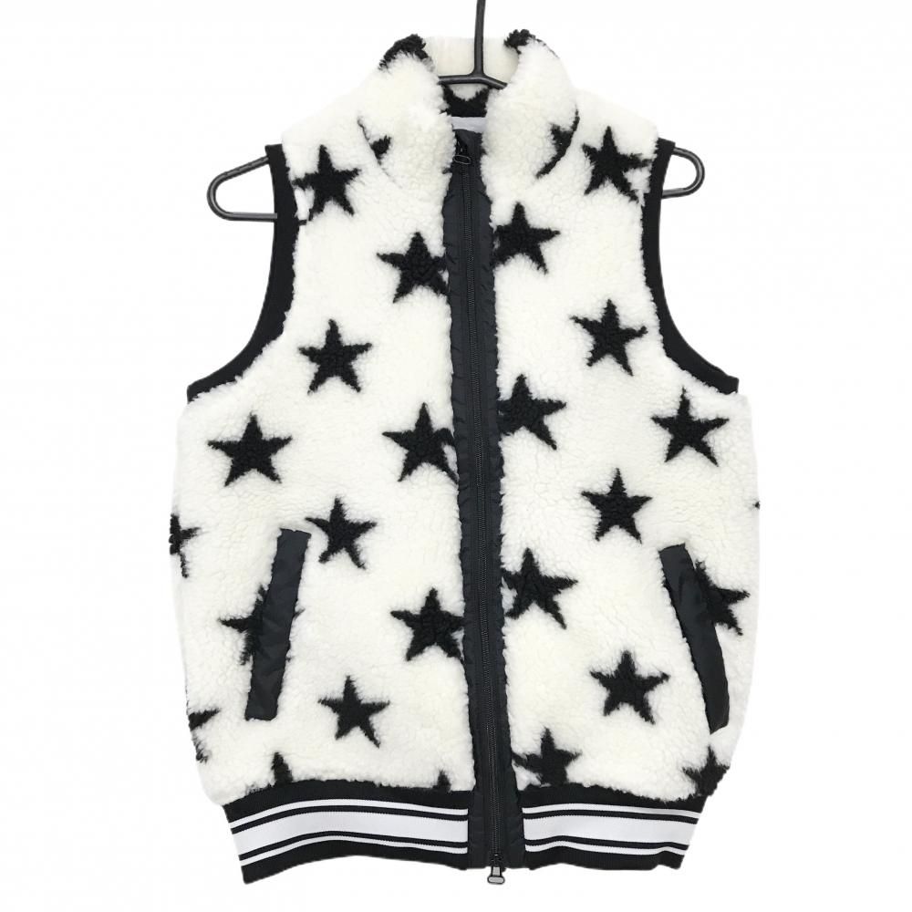 超 ジャックバニー ボアベスト 白×黒 星柄 裏地付 レディース 2 L ゴルフウェア Jack Bunny