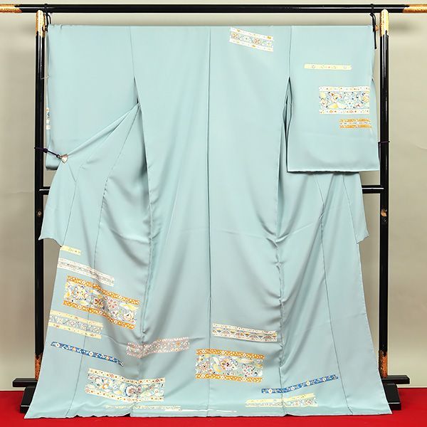 eha 3051 白木染匠 手描友禅 訪問着 更紗 水色系 お仕立て付き １ヶ月半～２ヶ月で発送