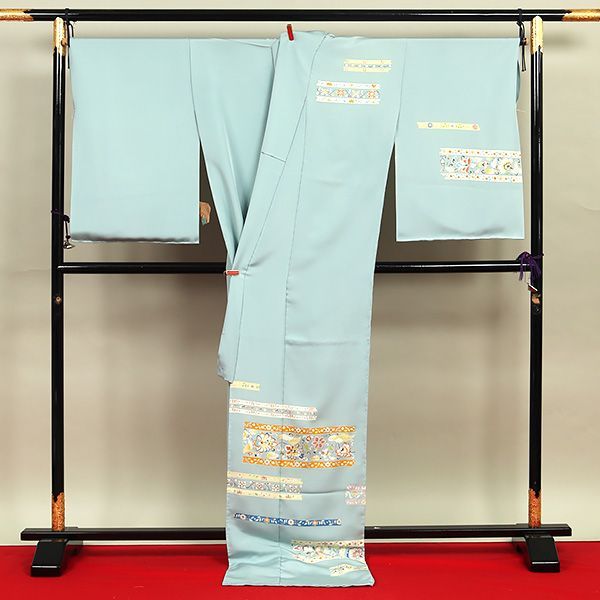 eha 3051 白木染匠 手描友禅 訪問着 更紗 水色系 お仕立て付き １ヶ月半～２ヶ月で発送