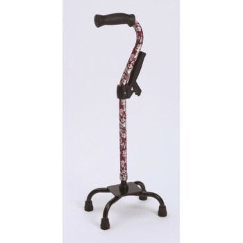 フジホーム ステッキ 杖 四点杖 補助グリップ付 花柄赤 WB 3801