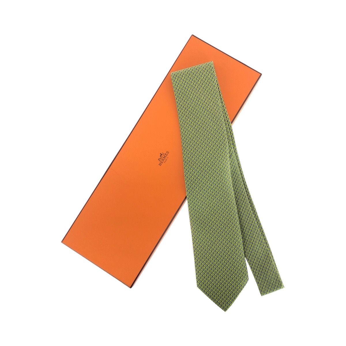 新品未使用 HERMES エルメス 総柄 グリーン シルク ネクタイ メンズ