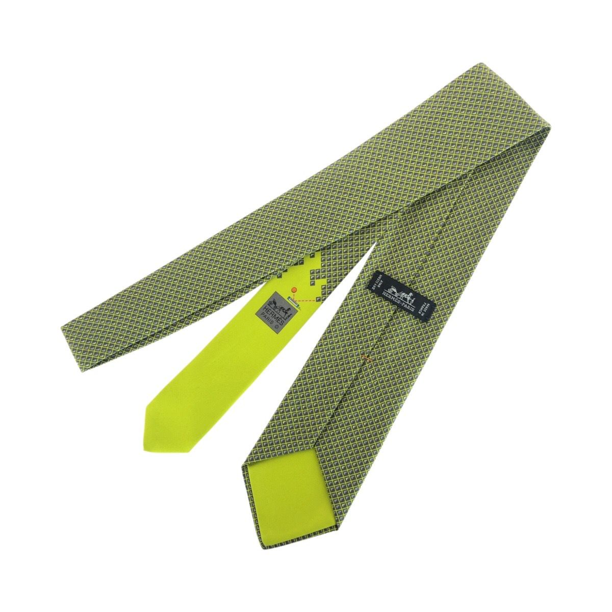 新品未使用 HERMES エルメス 総柄 グリーン シルク ネクタイ メンズ