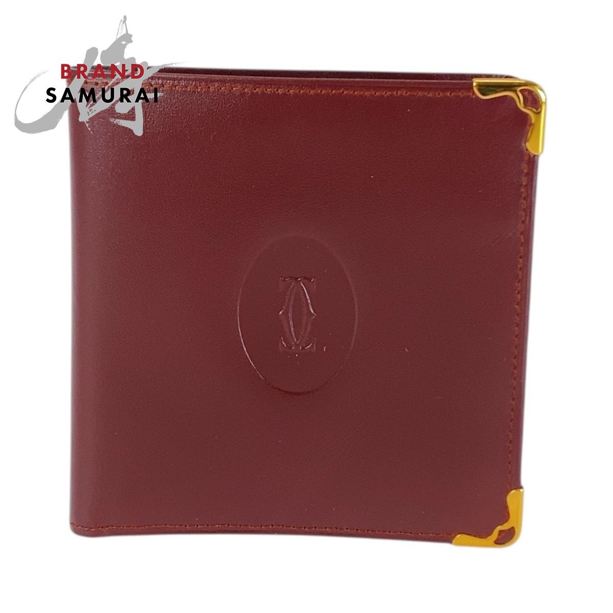 【Cartier】カルティエ 二つ折り財布 マストライン レザー ワインレッド. 美品 CARTIER カルティエ マストライン ワインレッド ゴールド金具