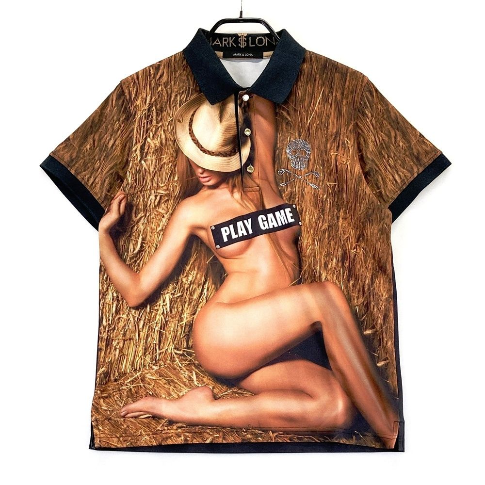 サイズ XL MARK-LONA マークアンドロナ 半袖ポロシャツ 総柄 ブラウン系 ゴルフウェア メンズ ストスト
