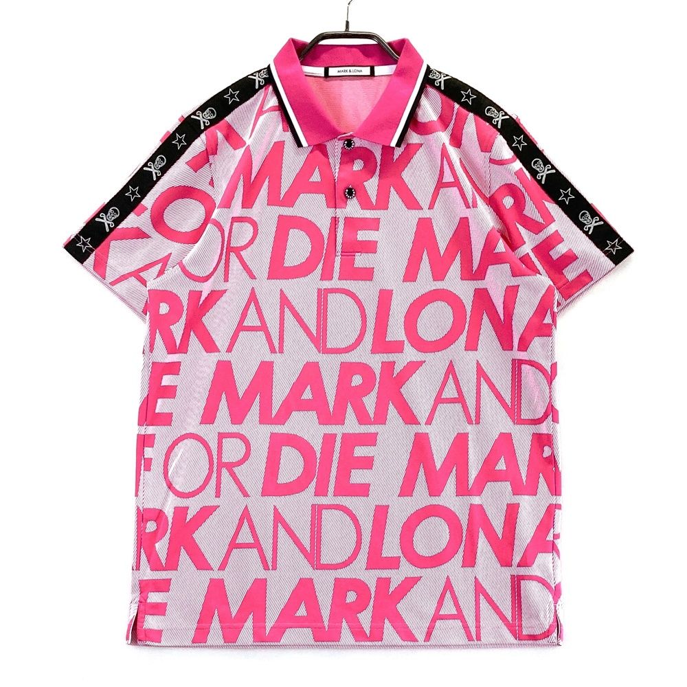 サイズ 48 MARK-LONA マークアンドロナ 半袖ポロシャツ ロゴ総柄 ピンク系 ゴルフウェア メンズ ストスト