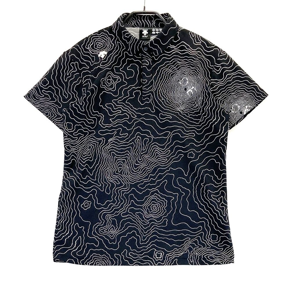 サイズ M GOLF デサントゴルフ 半袖ポロシャツ 総柄 ブラック系 ゴルフウェア メンズ ストスト