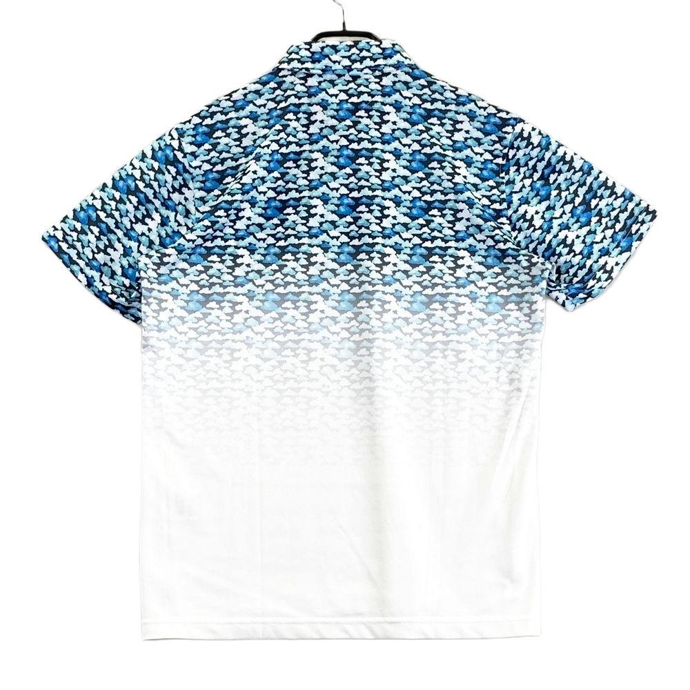 サイズ LL AND PER SE アンパスィ 半袖ポロシャツ ボタンダウン グラデーション 総柄 ブルー系 ゴルフウェア メンズ ストスト