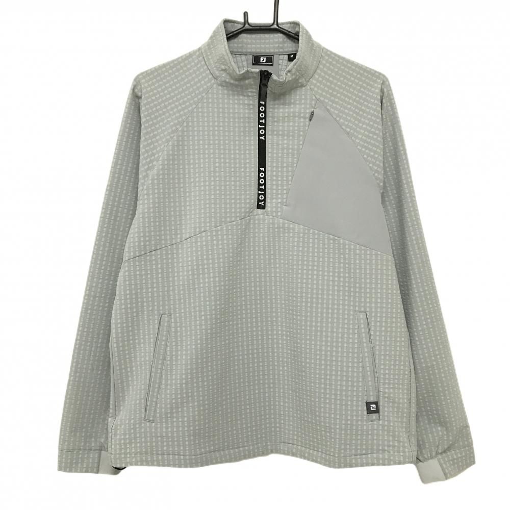 フットジョイ ブルゾン グレー 地模様 裏微起毛 ハーフジップ 薄手 裾ドローコード メンズ M ゴルフウェア モデル FootJoy