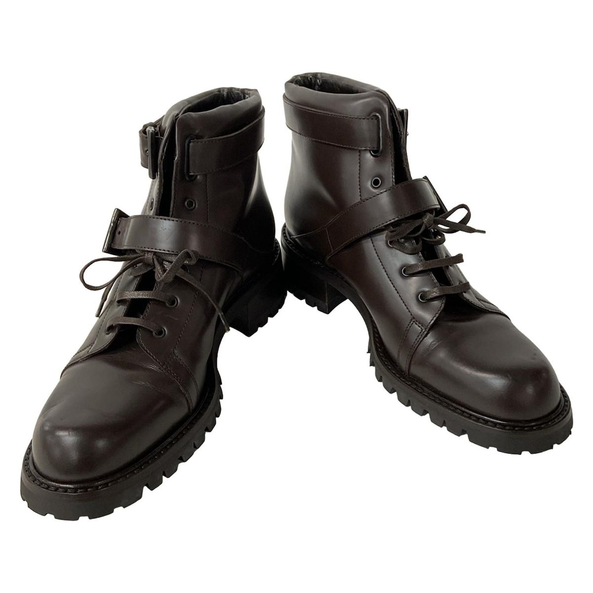 PRADA プラダ ショートブーツ 38 1 2 レディース ダークブラウン レザー