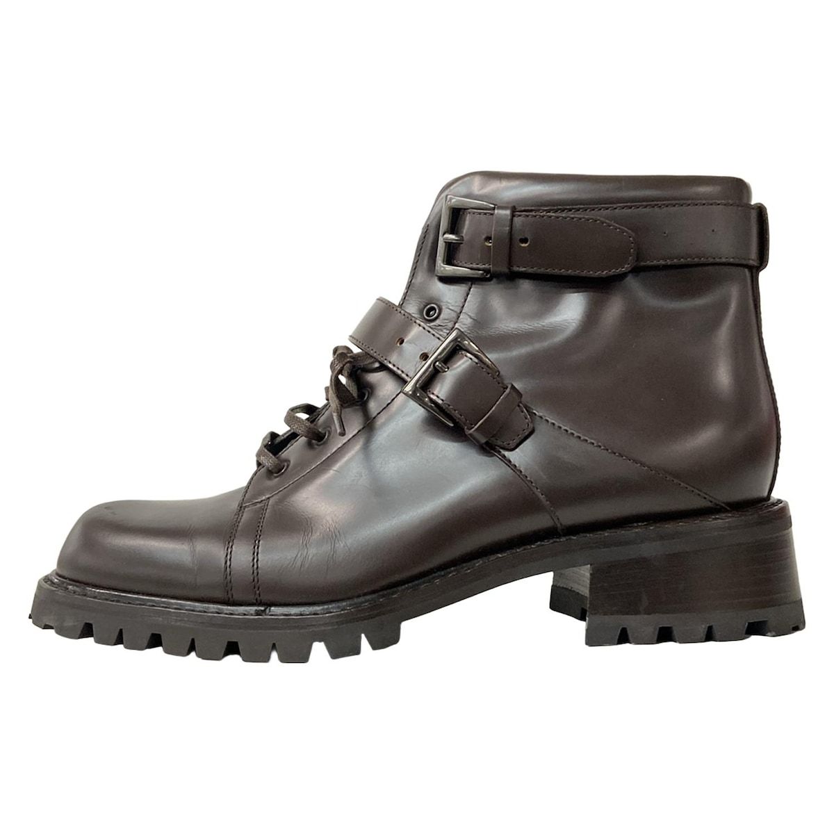 PRADA プラダ ショートブーツ 38 1|2 レディース ダークブラウン レザー