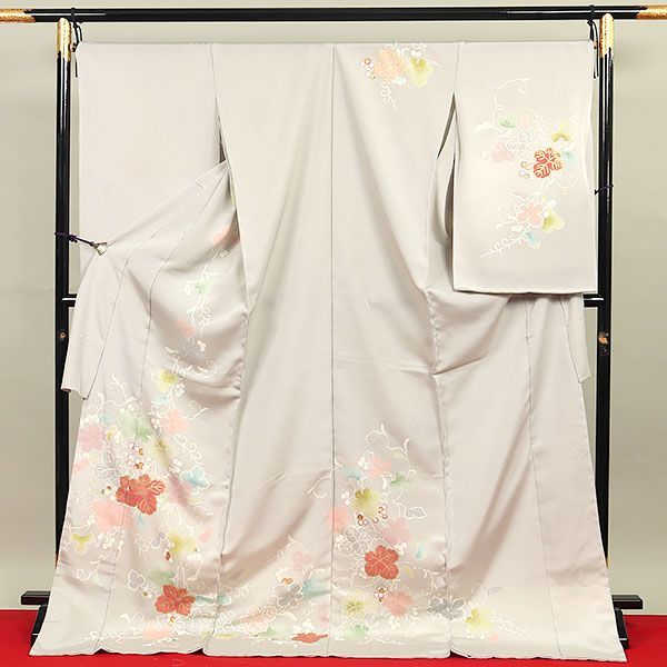 eha 3080 白木染匠 手描友禅 訪問着 更紗 グレー お仕立て付き １ヶ月半～２ヶ月で発送