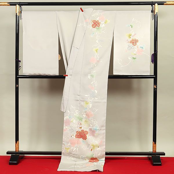 eha 3080 白木染匠 手描友禅 訪問着 更紗 グレー お仕立て付き １ヶ月半～２ヶ月で発送