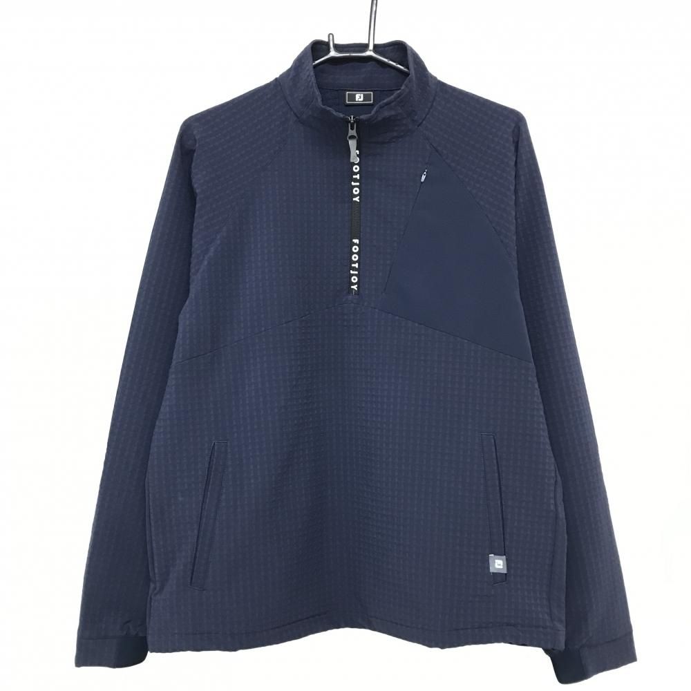 超 フットジョイ ブルゾン ネイビー 地模様 裏微起毛 ハーフジップ メンズ M ゴルフウェア モデル FootJoy