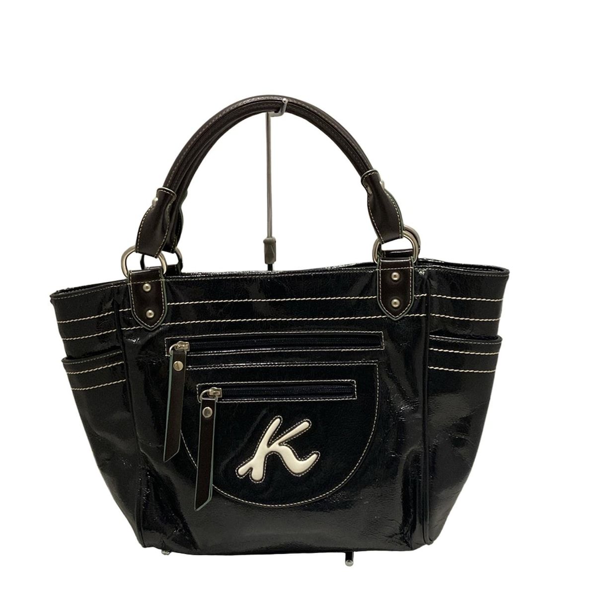 Kitamura K2(キタムラ) トートバッグ - 黒×白×ブルーグリーン レザー