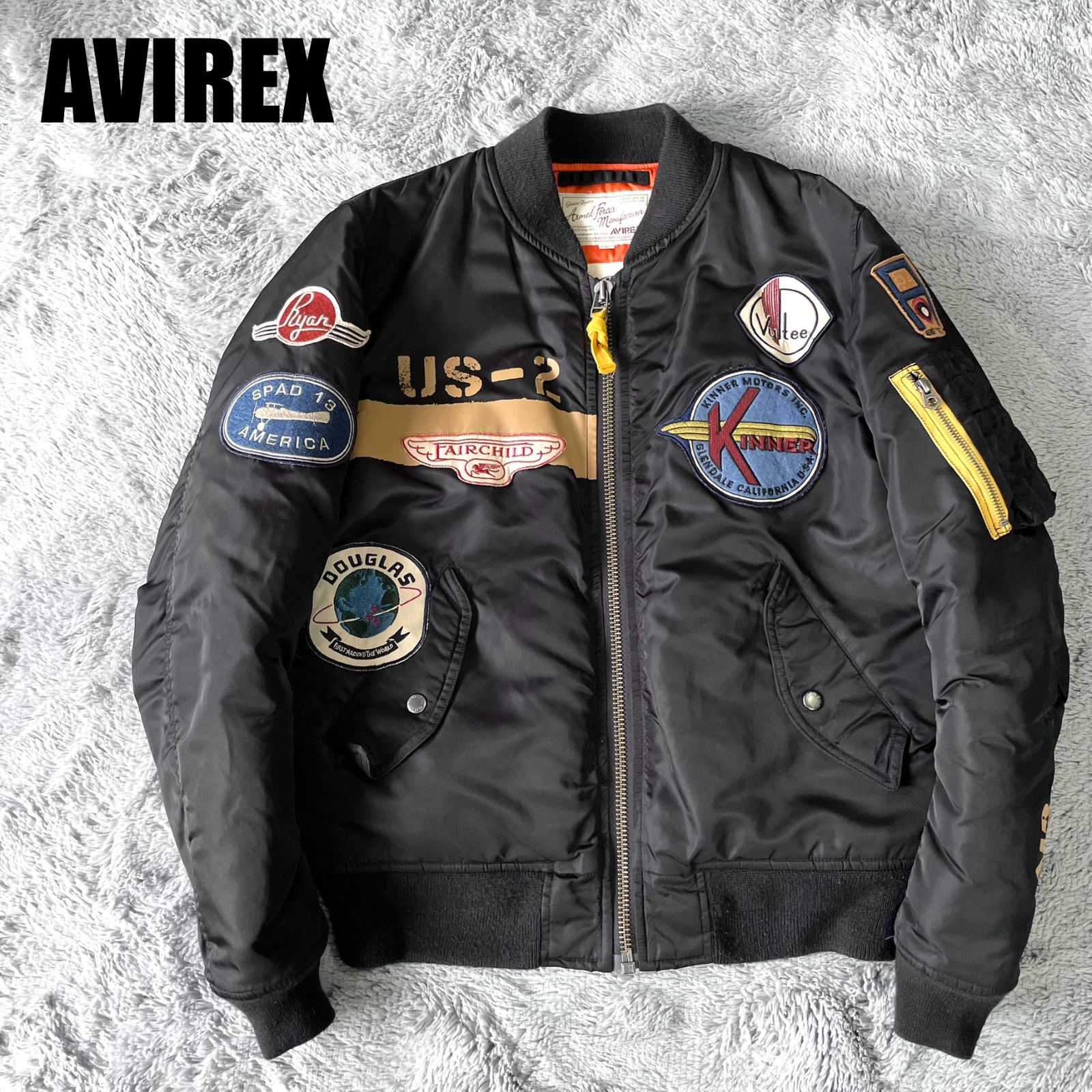 AVIREX アヴィレックス MA 1 フライトジャケット ミリタリージャケット ワッペン ブラック 黒 Lサイズ