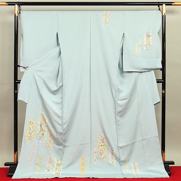 eha 3050 白木染匠 手描友禅 訪問着 更紗 水色系 お仕立て付き １ヶ月半～２ヶ月で発送