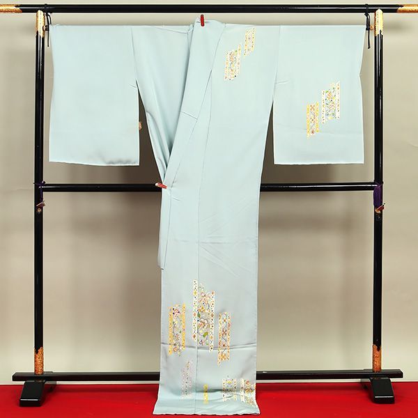 eha 3050 白木染匠 手描友禅 訪問着 更紗 水色系 お仕立て付き １ヶ月半～２ヶ月で発送