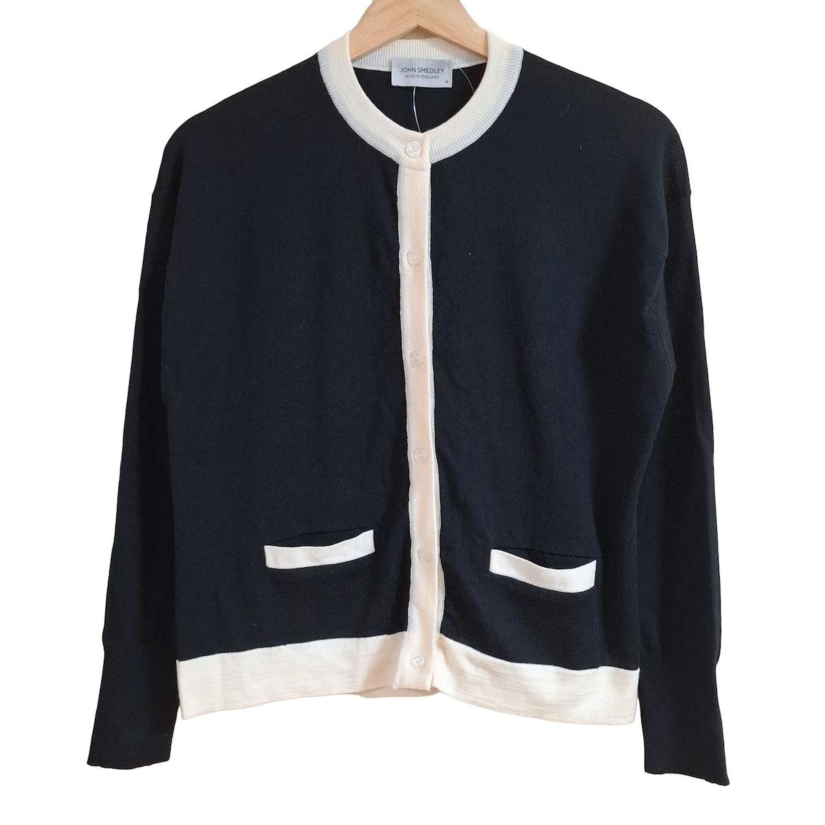 JOHN SMEDLEY ジョンスメドレー カーディガン サイズM レディース - 黒×アイボリー 長袖