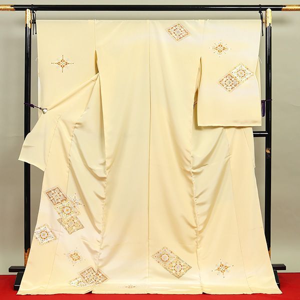 eha 3049 白木染匠 手描友禅 訪問着 菱 クリーム色 お仕立て付き １ヶ月半～２ヶ月で発送