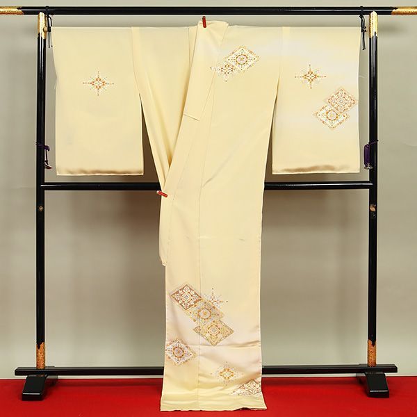 eha 3049 白木染匠 手描友禅 訪問着 菱 クリーム色 お仕立て付き １ヶ月半～２ヶ月で発送