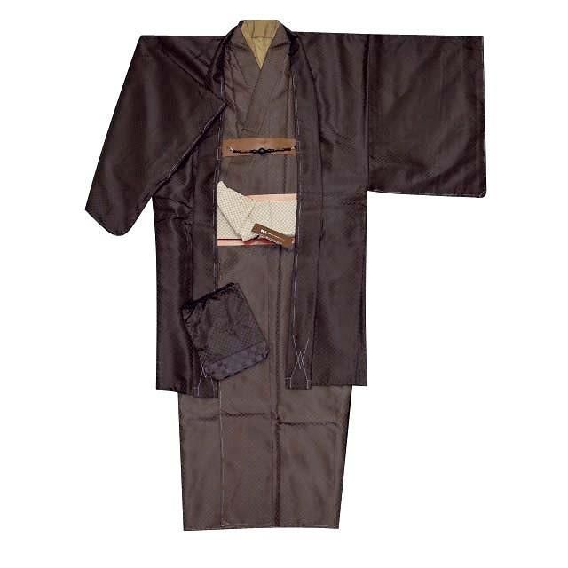 男着物 H L アッシュ エル ブランド男性用 洗えるメンズ着物アンサンブル ７点セット M LLサイズ 焦茶系