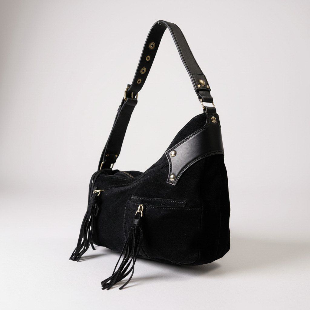 AL 10 Helmut Lang ヘルムートラング Archive Black Suede leather oneshoulder bag fringe detail unisex アーカイブk 02 i