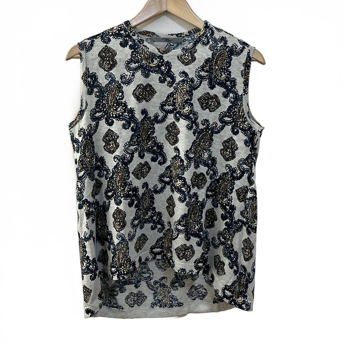 45 R フォーティーファイブ アール ノースリーブカットソー サイズ2 M レディース - ライトグレー×ネイビー×イエロー