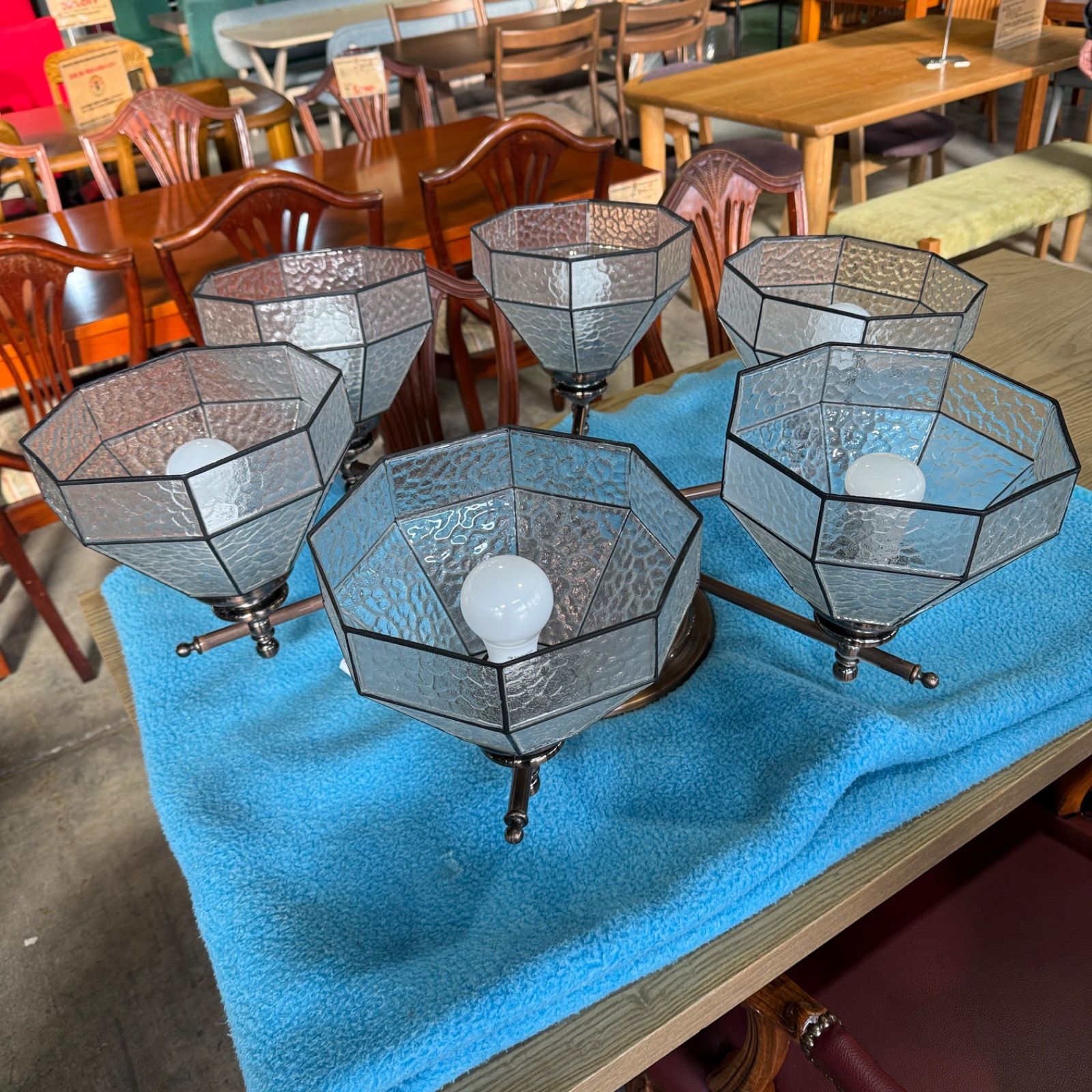 ナショナル 松下電工 アンティーク シャンデリア ６灯 ガラス