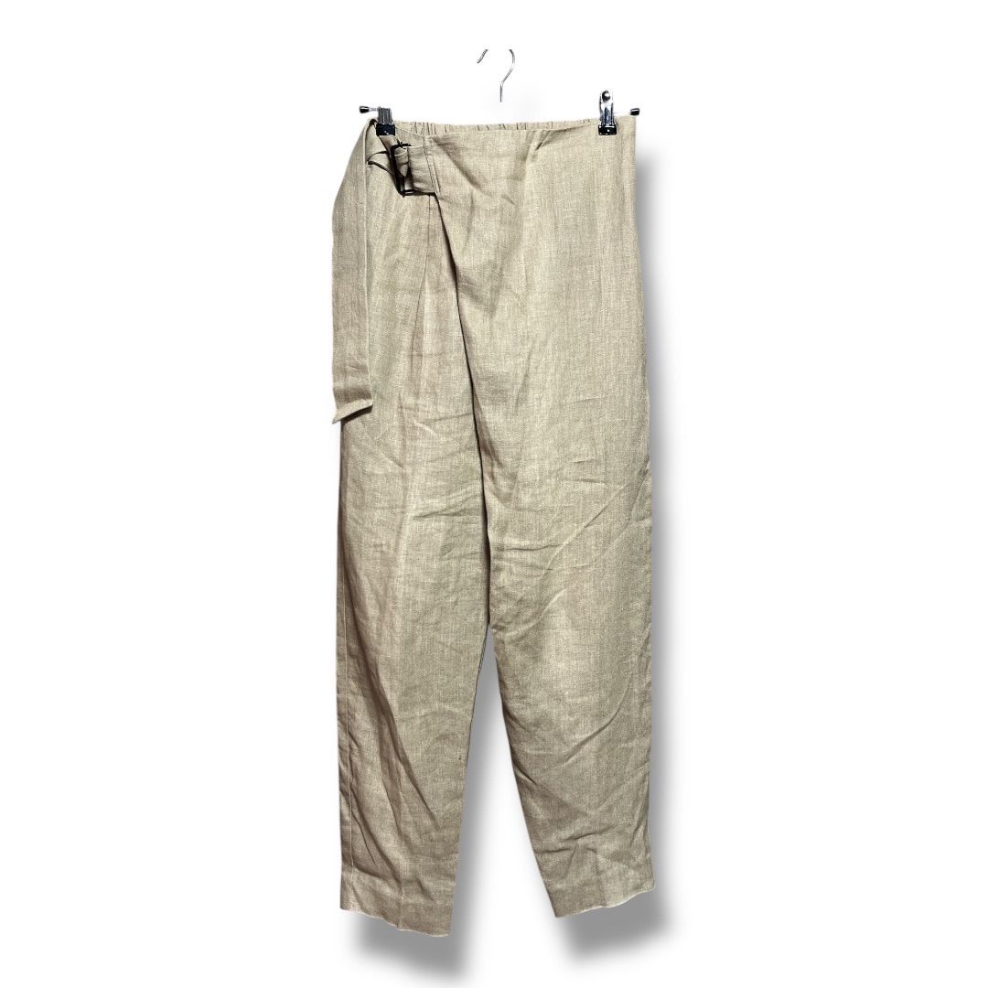 HYKE ハイク ラップベルトリネンテーパードパンツ ウエストゴム 麻 35200円 タック スラックス レディース サイズ1 ベージュ 春 21 No K 1026
