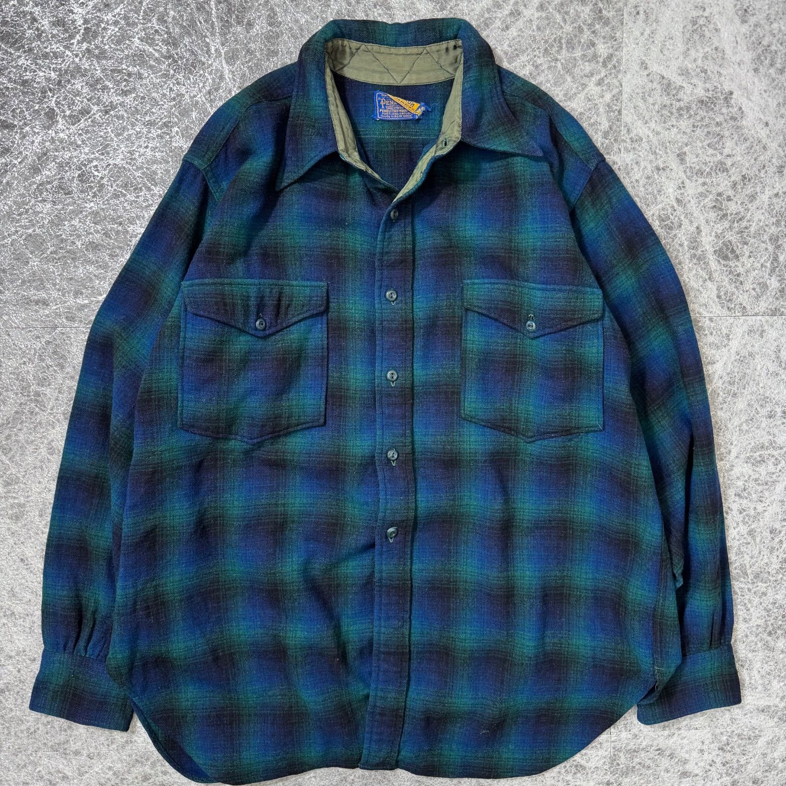 好配色 ペンドルトン オンブレチェック ボックスシャツ ベビーネルシャツ ブルーグリーン L相当 60 s 70 s前半 青金タグ ビンテージ バージンウール 美配色 アメカジ ヘビネル