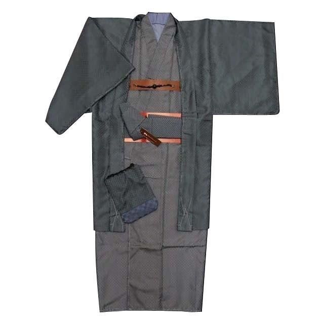 男着物 H L アッシュ エル ブランド男性用 洗えるメンズ着物アンサンブル ７点セット M LLサイズ 青鼠系