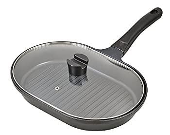 【】【非常に良い】パール金属 フィッシュグリルNEO ブルーダイヤモンドコート IH対応 ガラス 蓋 付 ワイドパン HB-2331