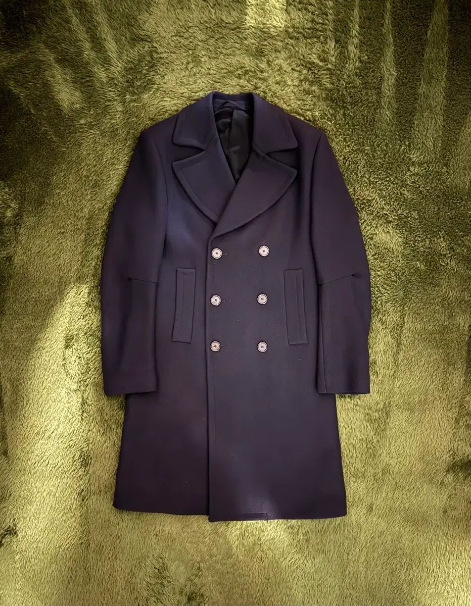 S アンドミュラー ダブル ブレステッド プリーツ デザインテープ ウール ビスコース コート