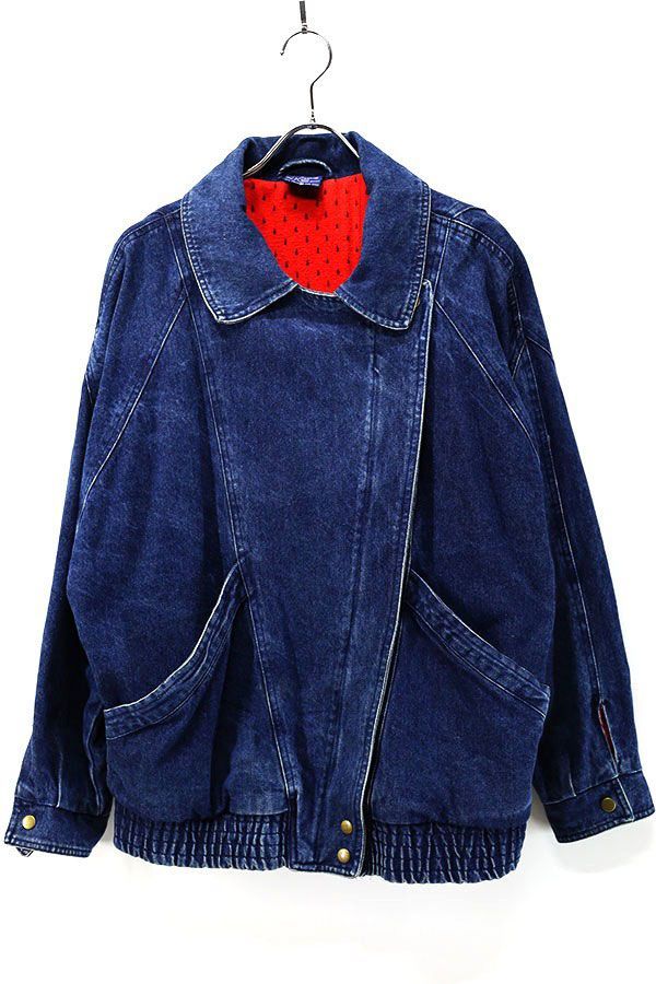 Womens 80 s 90 Unknown Denim Double Riders Design Jacket Size L 古着