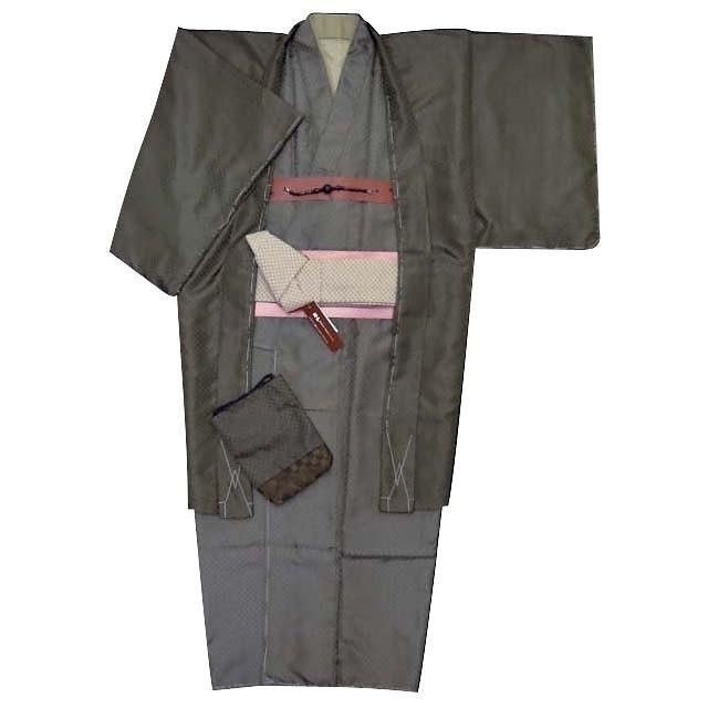 男着物 H L アッシュ エル ブランド男性用 洗えるメンズ着物アンサンブル ７点セット M LLサイズ 茶緑系