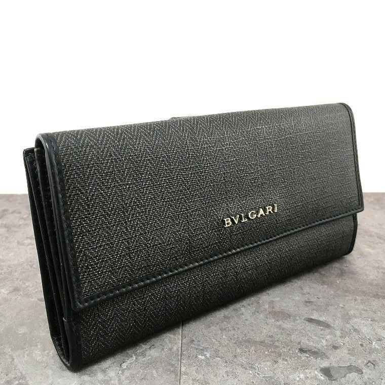 送料込み！ 美品 BVLGARI 長財布 グレー レザー ウィークエンド 113 