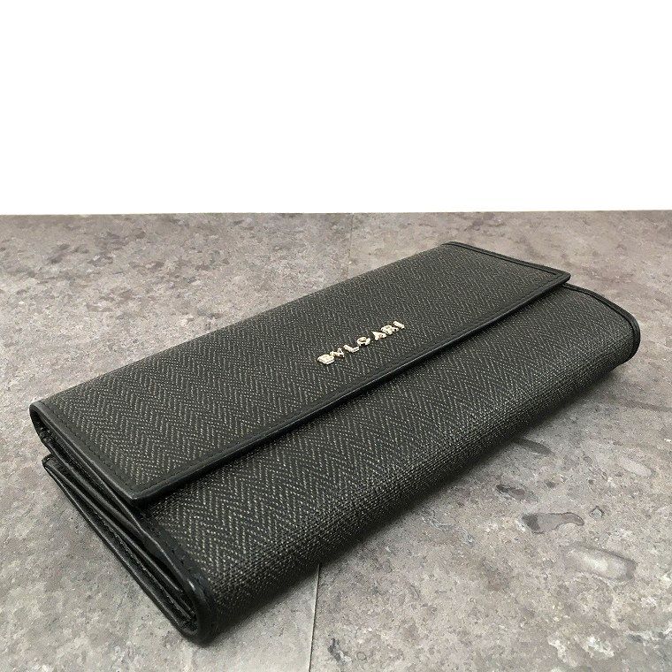 送料込み！ 美品 BVLGARI 長財布 グレー レザー ウィークエンド 113 