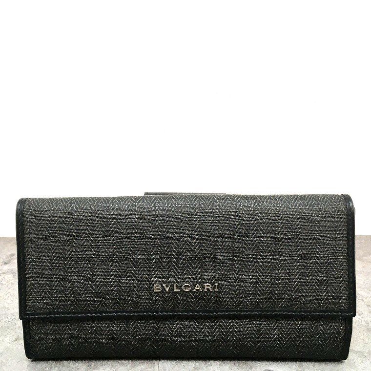 送料込み！ 美品 BVLGARI 長財布 グレー レザー ウィークエンド 113 